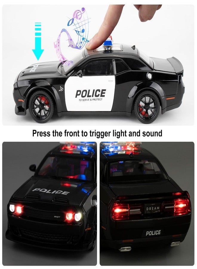 LOVEPOSELY Police Car Model for Collectible 1:24 Dodge Challenger SRT Hellcat Toy, Diecast Vehicle Toy with Lights and Sounds,Pull Back Decoration Model Car Toy for Adults Kids Birthday Gifts - Image 5